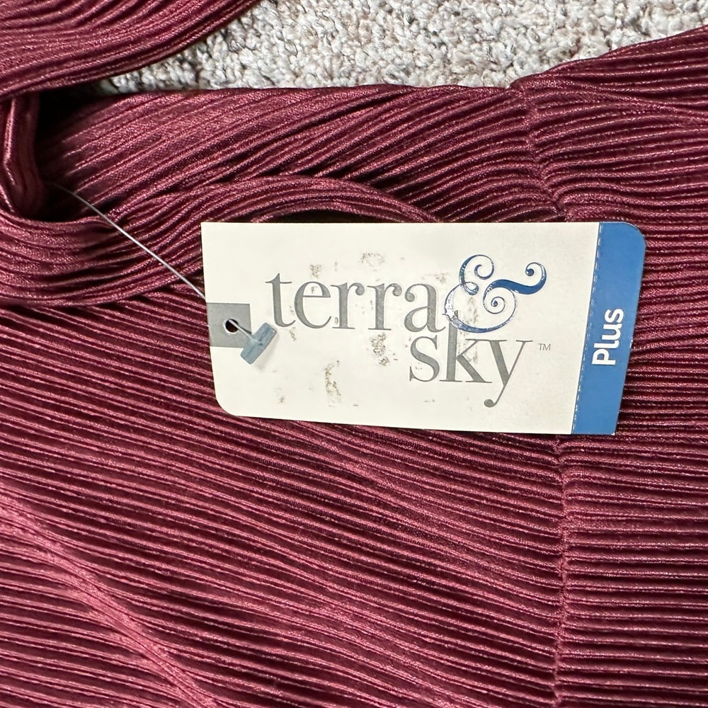 Terra & Sky Midi Dress Womens 3X Plisse Midi Dress Rustic Plum NEW - Picture 3 of 12
